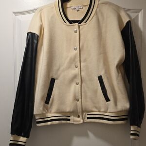 Women's Cream and Black Varsity Jacket